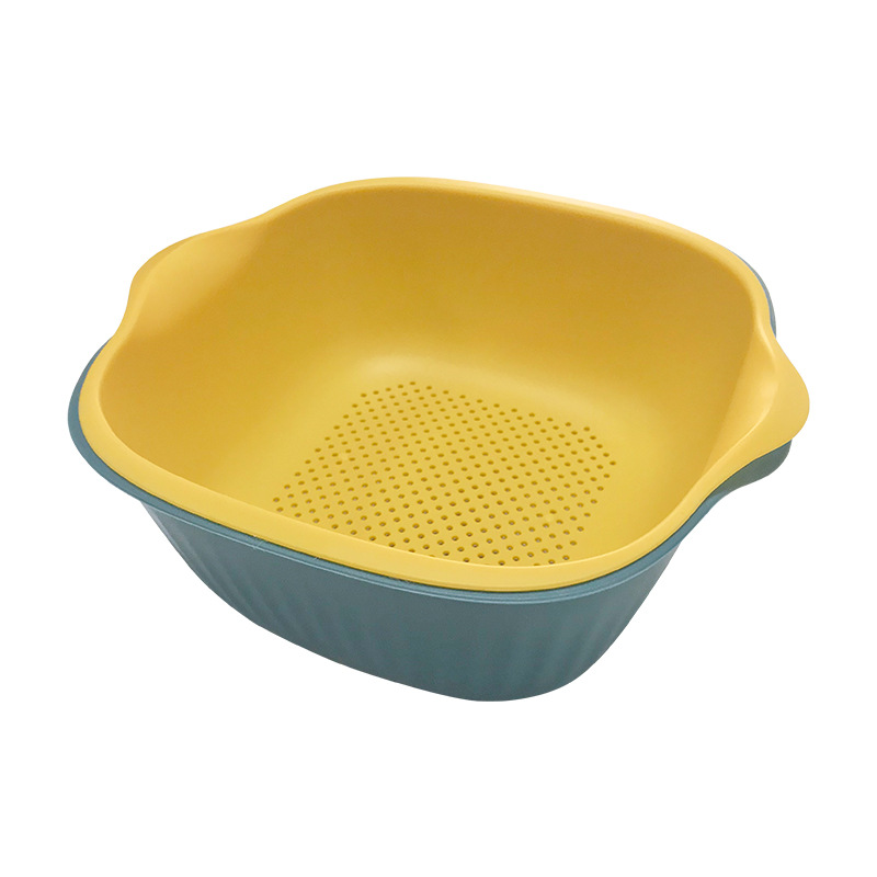 2750 Double-Layer Vegetable Washing Basket Drain Basket Household Square Wash Fruit Basin Kitchen Plastic Tray Vegetable Storage Basket