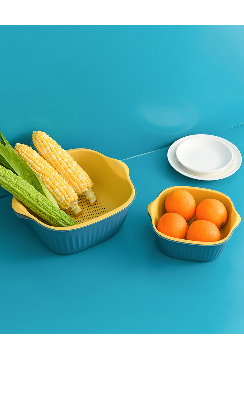 2750 Double-Layer Vegetable Washing Basket Drain Basket Household Square Wash Fruit Basin Kitchen Plastic Tray Vegetable Storage Basket 2750 Double-Layer Vegetable Washing Basket Drain Basket Household Square Wash Fruit Basin Kitchen Plastic Tray Vegetable Storage Basket