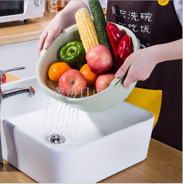 Double-deck vegetable basket plastic kitchen basket household multi-functional round basin fruit basket Double-deck vegetable basket plastic kitchen basket household multi-functional round basin fruit basket