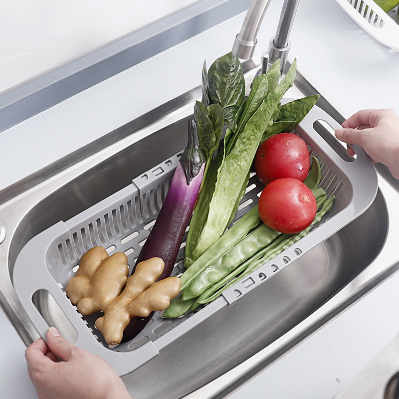 Retractable Dish Basin Drain Basket Rectangular Plastic Household Kitchen Sink Drain Rack Sink Sink Storage