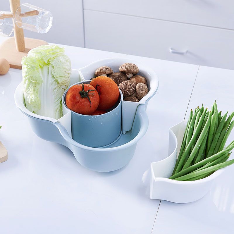 Double plastic household wash basin wash basket hot pot vegetable platter fruit platter dripping basin basket