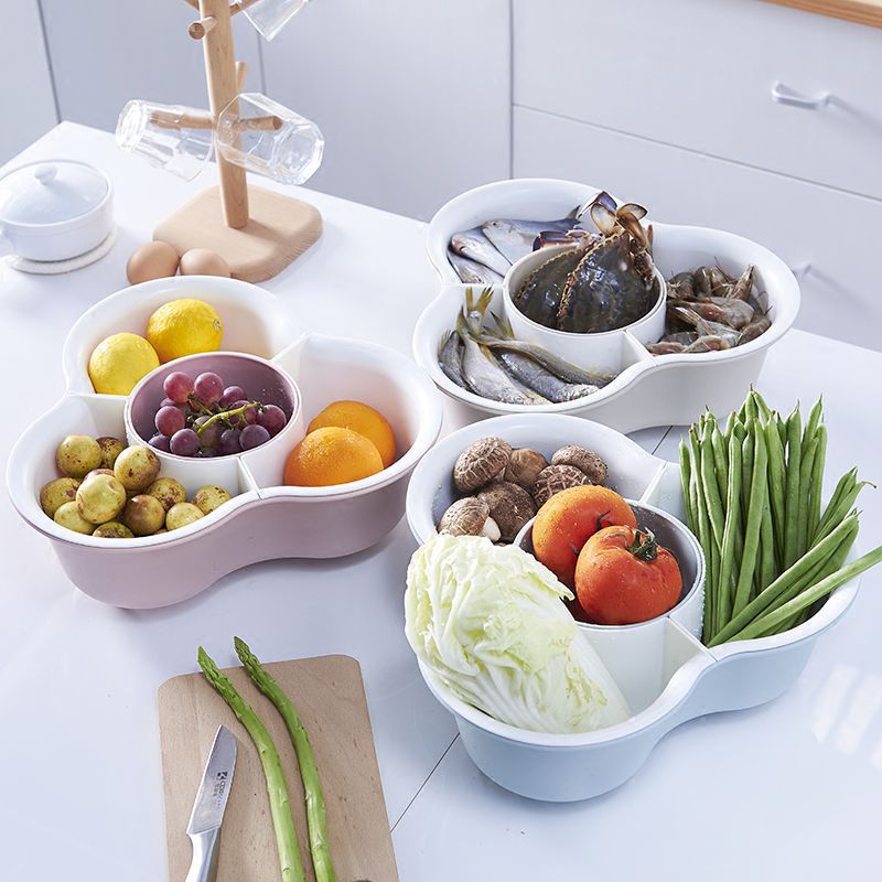 Double plastic household wash basin wash basket hot pot vegetable platter fruit platter dripping basin basket