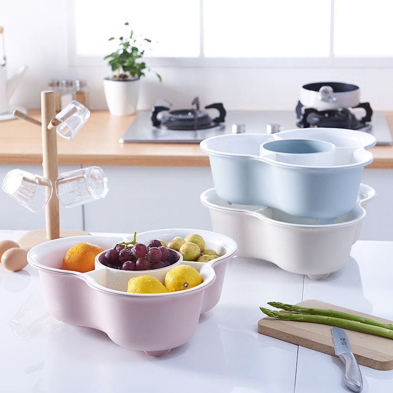 Double plastic household wash basin wash basket hot pot vegetable platter fruit platter dripping basin basket