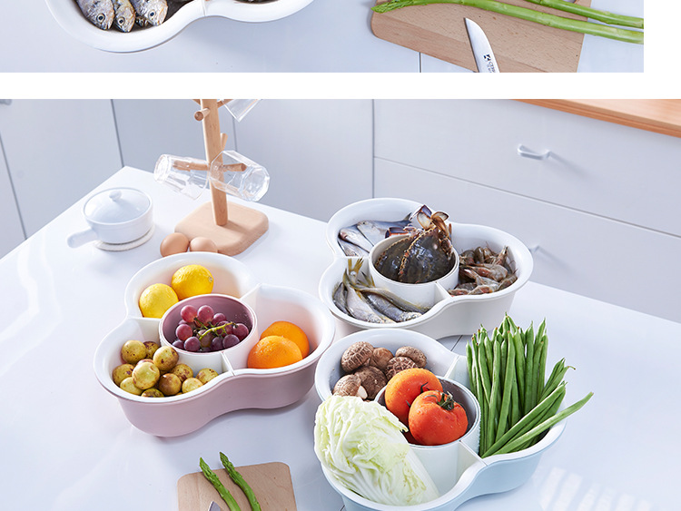 Double plastic household wash basin wash basket hot pot vegetable platter fruit platter dripping basin basket