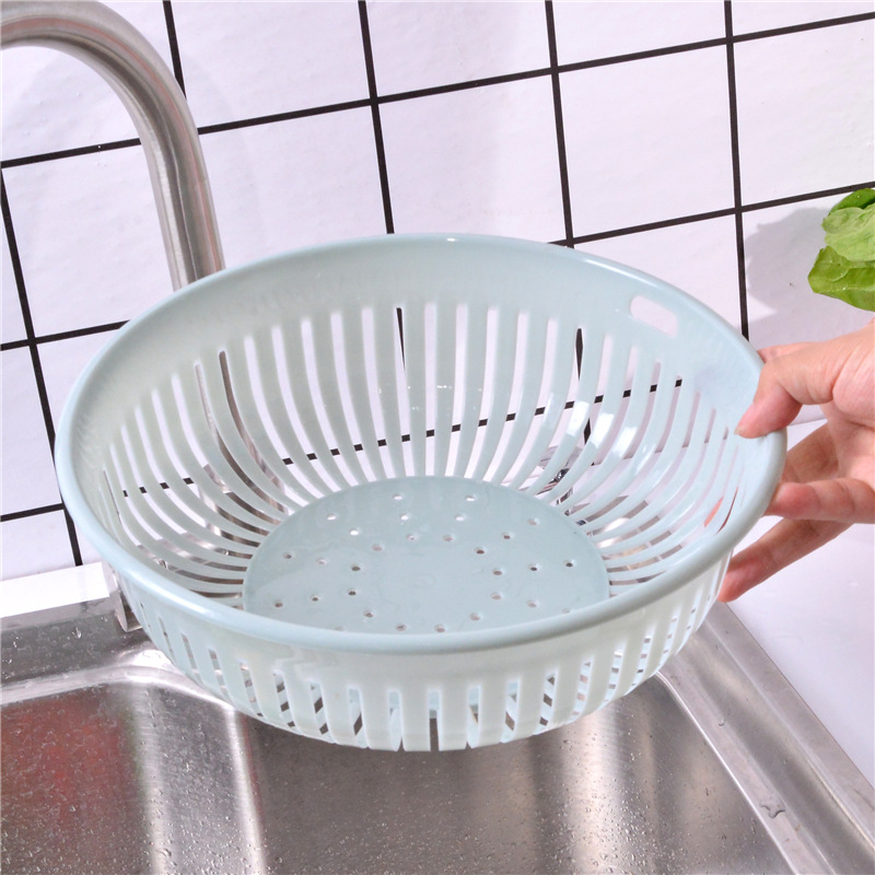 round Hollow Drain Washing Basket Plastic Basket Kitchen Vegetable Basin Fruit Basket Vegetable and Fruit Drain Basket Storage Basket