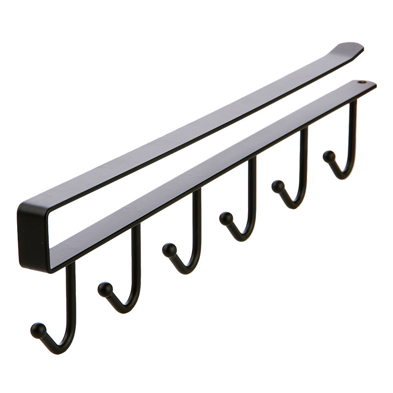Six Hook Kitchen Wrought Iron Seamless Nailless Hook Cabinet Storage Rack Multi-Function Wardrobe Row Hook Organizing Rack