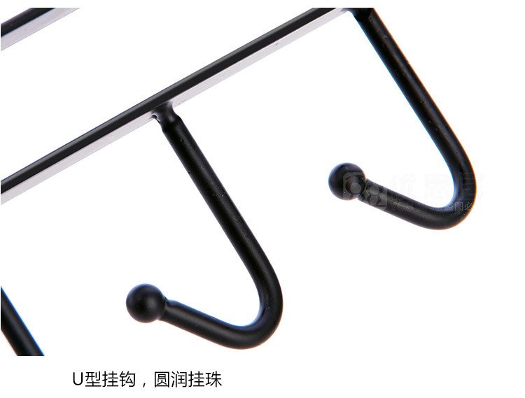 Six Hook Kitchen Wrought Iron Seamless Nailless Hook Cabinet Storage Rack Multi-Function Wardrobe Row Hook Organizing Rack