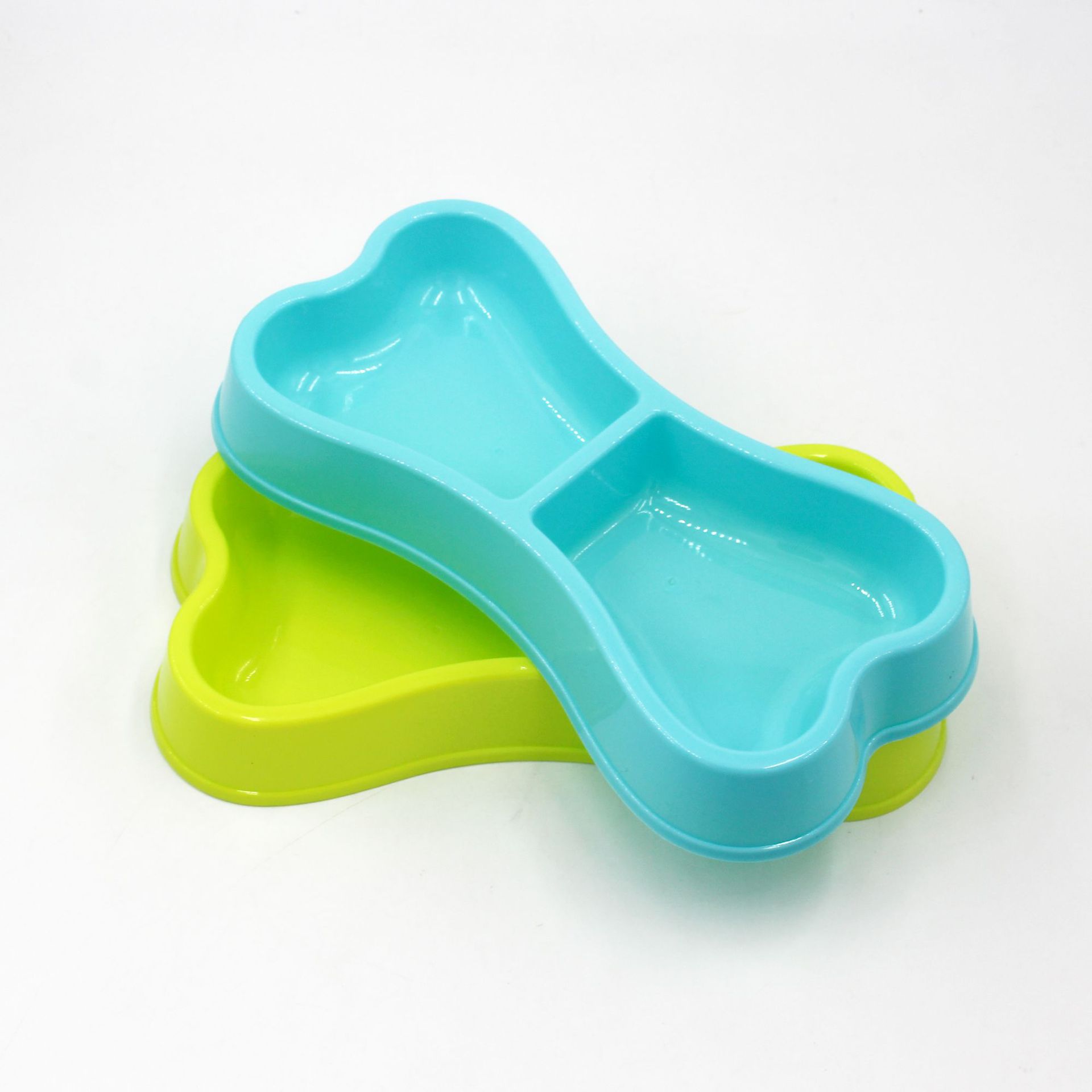 PET Plastic Bones-Shaped Double Bowl Pet Dog Bowl Food Basin Candy Color Double Dog Bowl Spot Factory Wholesale