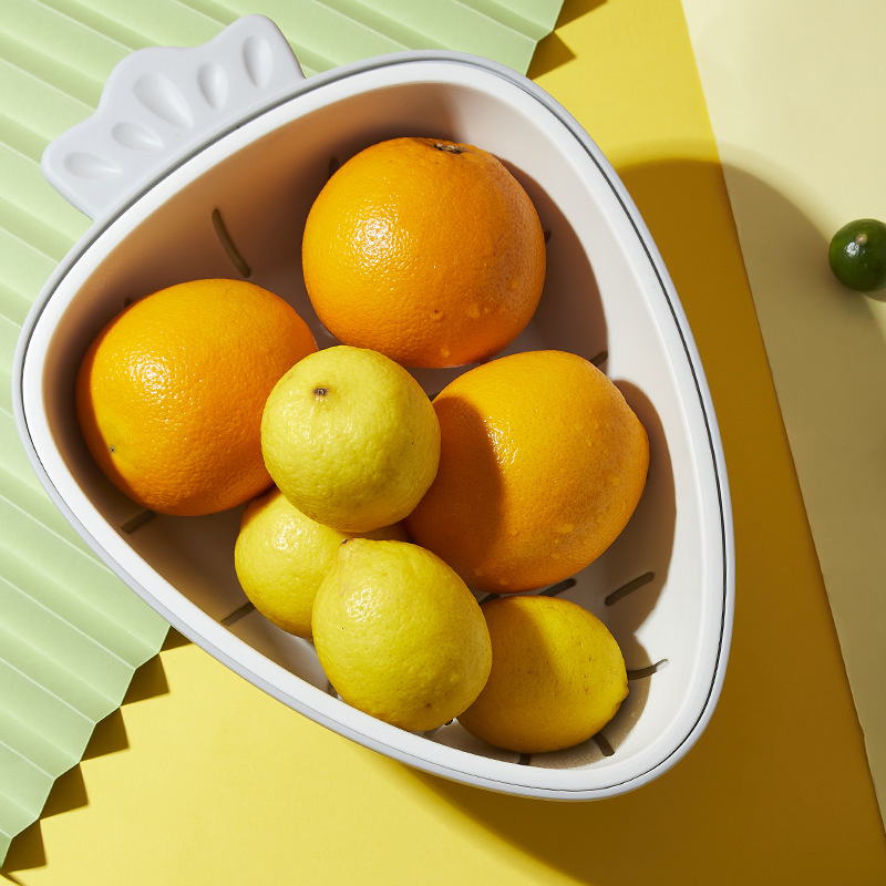 Simple Two-Color Drain Basket Kitchen Fruit and Vegetable Draining Basin Washing Vegetable Basket Household Plastic Radish Double Layer Draining Basin