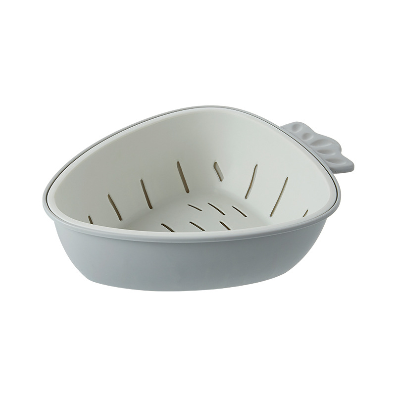 Simple Two-Color Drain Basket Kitchen Fruit and Vegetable Draining Basin Washing Vegetable Basket Household Plastic Radish Double Layer Draining Basin