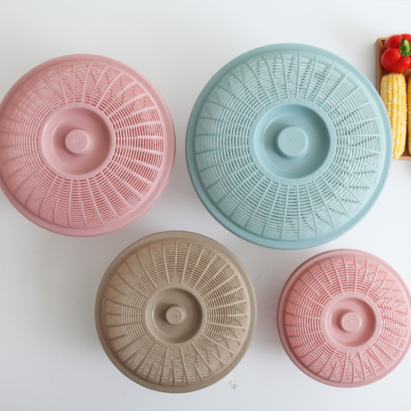 Hollow-out Household Fruit Basin Draining Basket with Lid Wash Fruit Basket Large Fruit Plate Plastic Steamed Bread Basket Kitchen Vegetable Washing Basket
