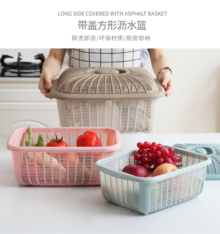Hollow-out Household Fruit Basin Draining Basket with Lid Wash Fruit Basket Large Fruit Plate Plastic Steamed Bread Basket Kitchen Vegetable Washing Basket