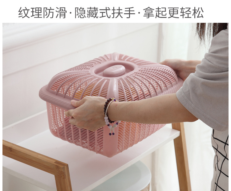 Hollow-out Household Fruit Basin Draining Basket with Lid Wash Fruit Basket Large Fruit Plate Plastic Steamed Bread Basket Kitchen Vegetable Washing Basket