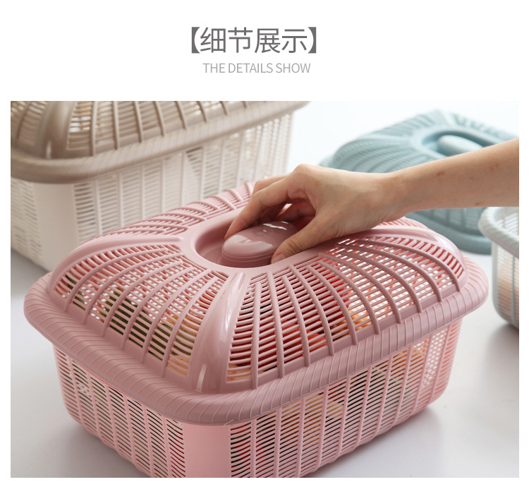 Hollow-out Household Fruit Basin Draining Basket with Lid Wash Fruit Basket Large Fruit Plate Plastic Steamed Bread Basket Kitchen Vegetable Washing Basket