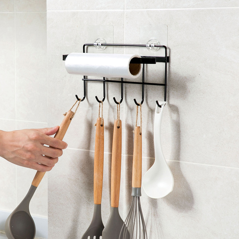 Rack of Iron Art Cabinet Multifunctional Kitchen watcher and Appliances Row hook Kitchen Storage Rack Seamless nail hook towel Rack roll paper Rack