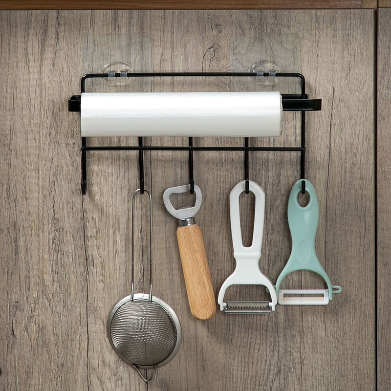 Rack of Iron Art Cabinet Multifunctional Kitchen watcher and Appliances Row hook Kitchen Storage Rack Seamless nail hook towel Rack roll paper Rack