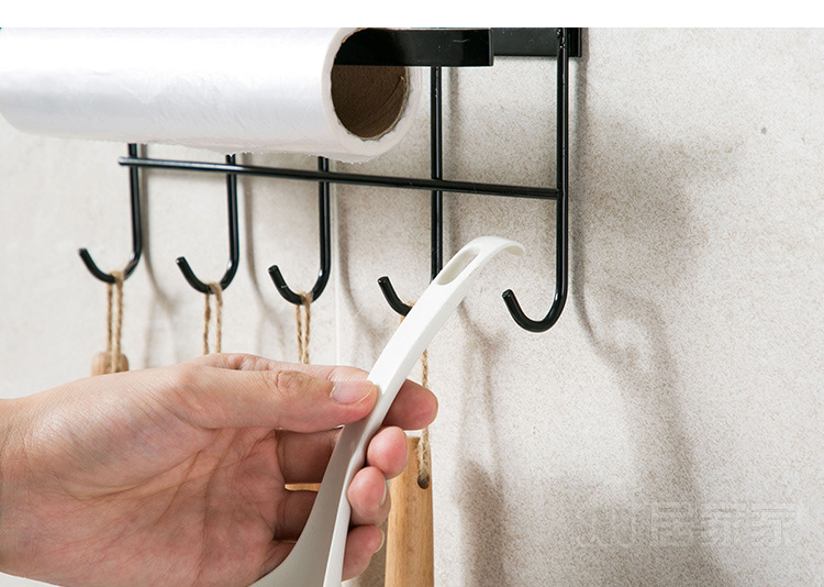 Rack of Iron Art Cabinet Multifunctional Kitchen watcher and Appliances Row hook Kitchen Storage Rack Seamless nail hook towel Rack roll paper Rack