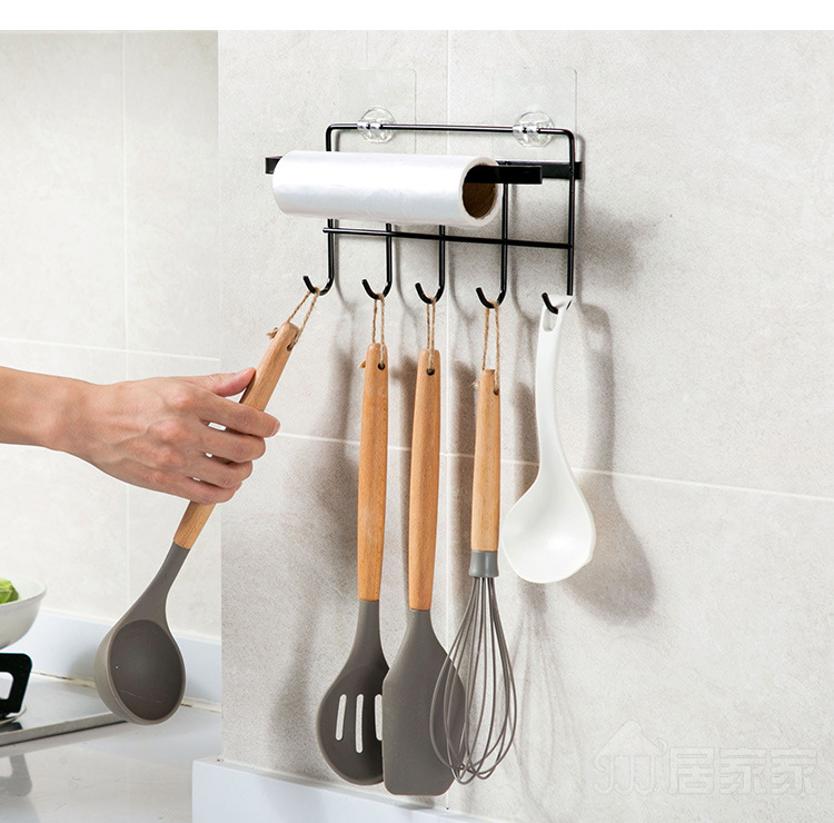 Rack of Iron Art Cabinet Multifunctional Kitchen watcher and Appliances Row hook Kitchen Storage Rack Seamless nail hook towel Rack roll paper Rack