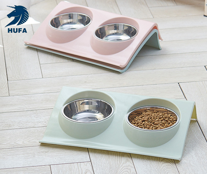 Stainless Steel Bowl for Pet Slope Plastic Non-Slip Pet Dog Bowl Splash-Proof Cat Feeder Cat Bowl Food Basin