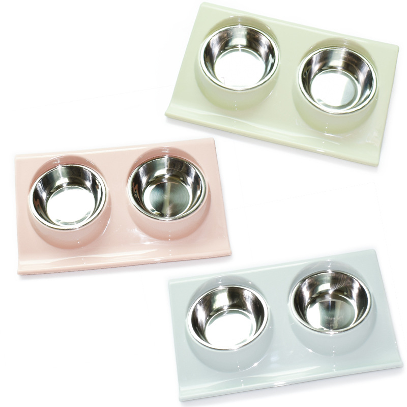 Stainless Steel Bowl for Pet Slope Plastic Non-Slip Pet Dog Bowl Splash-Proof Cat Feeder Cat Bowl Food Basin