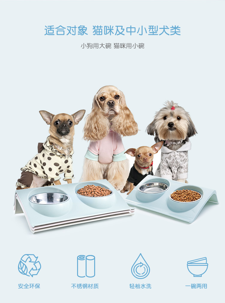Stainless Steel Bowl for Pet Slope Plastic Non-Slip Pet Dog Bowl Splash-Proof Cat Feeder Cat Bowl Food Basin