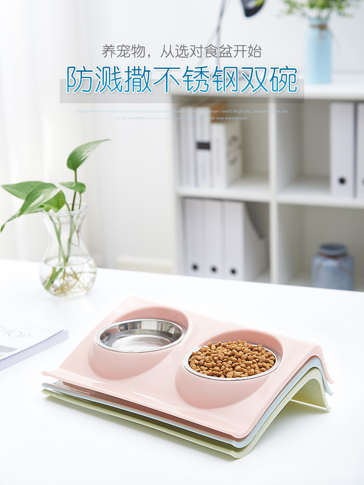Stainless Steel Bowl for Pet Slope Plastic Non-Slip Pet Dog Bowl Splash-Proof Cat Feeder Cat Bowl Food Basin