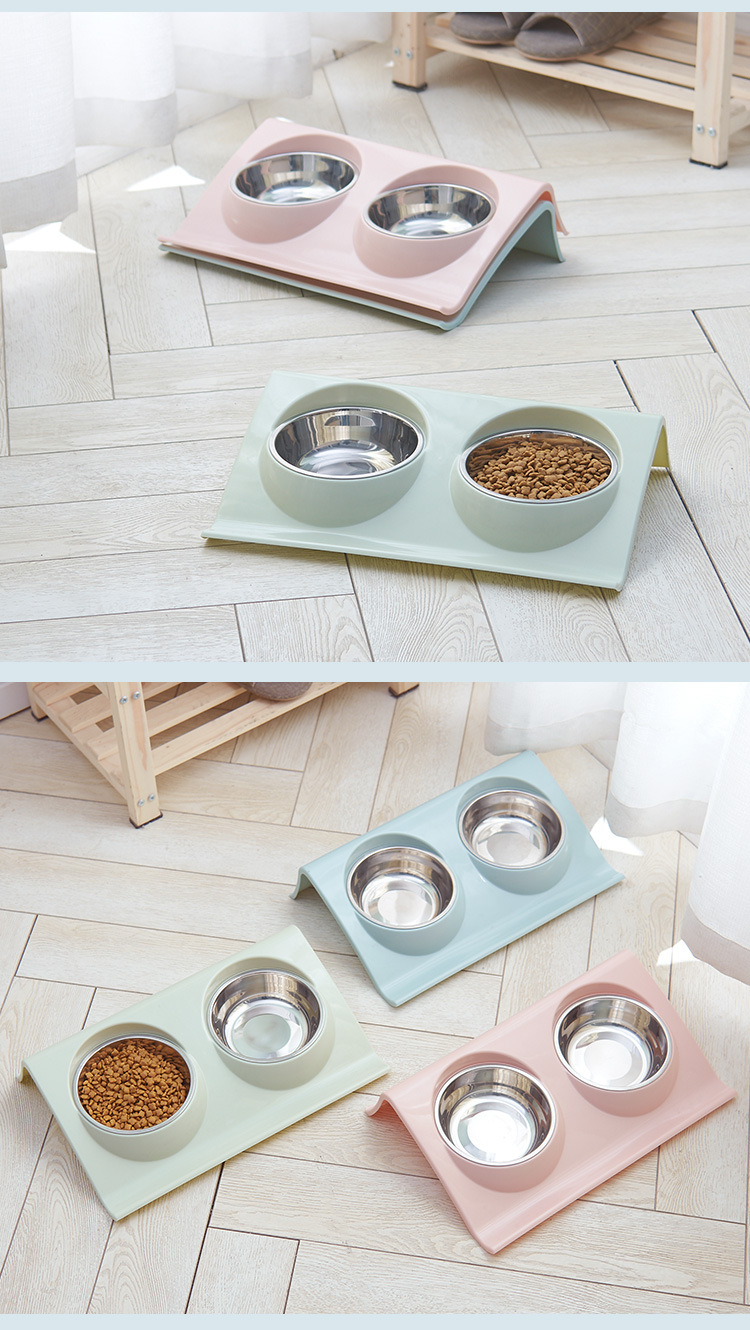 Stainless Steel Bowl for Pet Slope Plastic Non-Slip Pet Dog Bowl Splash-Proof Cat Feeder Cat Bowl Food Basin