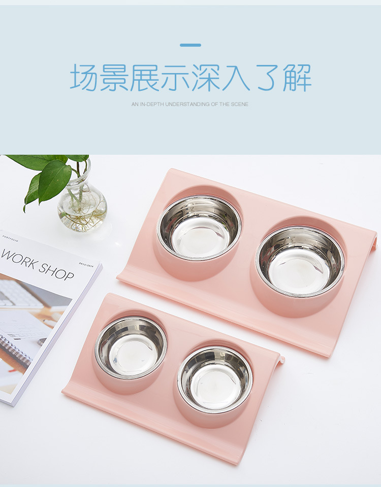 Stainless Steel Bowl for Pet Slope Plastic Non-Slip Pet Dog Bowl Splash-Proof Cat Feeder Cat Bowl Food Basin