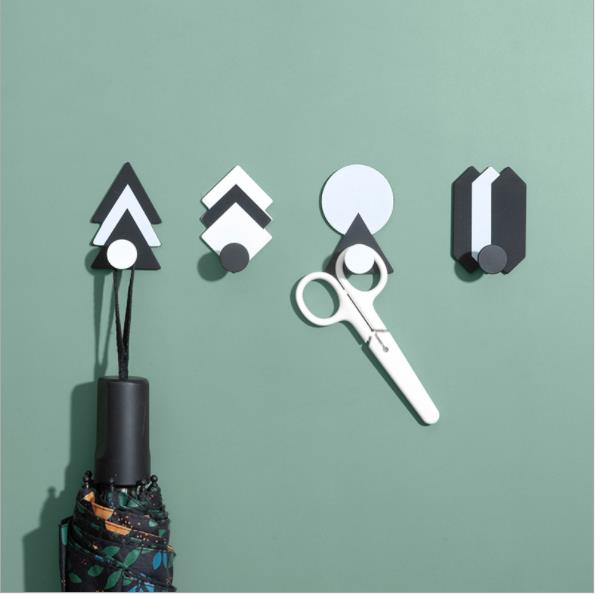 Nordic Style Ins Iron Geometric Hook Kitchen and Bathroom Seamless Sticky Hook Creative Punch-Free Kitchen Bathroom 