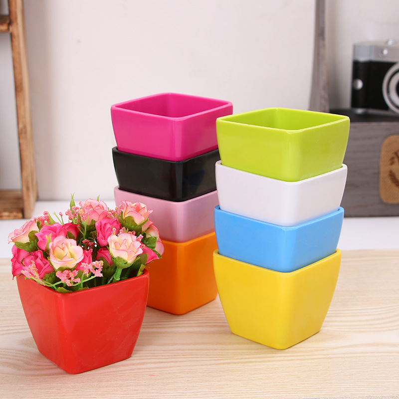 Colorful creative succulent plant flowerpot Colorful small square basin flower arrangement plastic square flowerpot home decoration