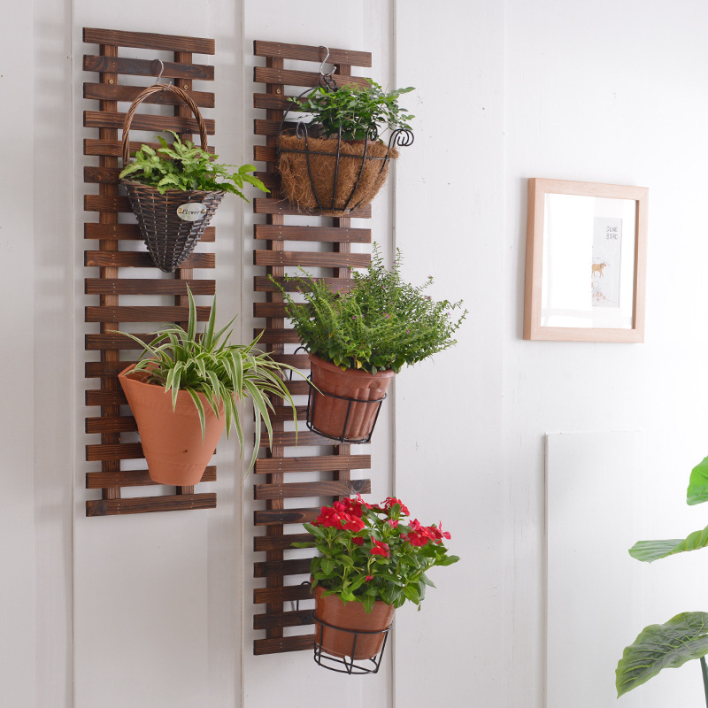 Iron Semi-Wall Hanging Coconut Brown Flower Basket Double Hook Flower Blue Green Radish Hanging Basket Flower Pot