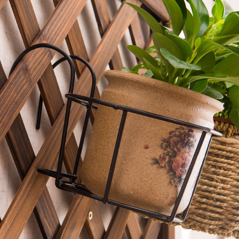 Iron Semi-Wall Hanging Coconut Brown Flower Basket Double Hook Flower Blue Green Radish Hanging Basket Flower Pot