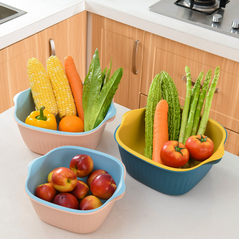Double-layer plastic blacktop basket kitchen wash basket wash basket basket fruit basin fruit bowl storage basket basin filter basket