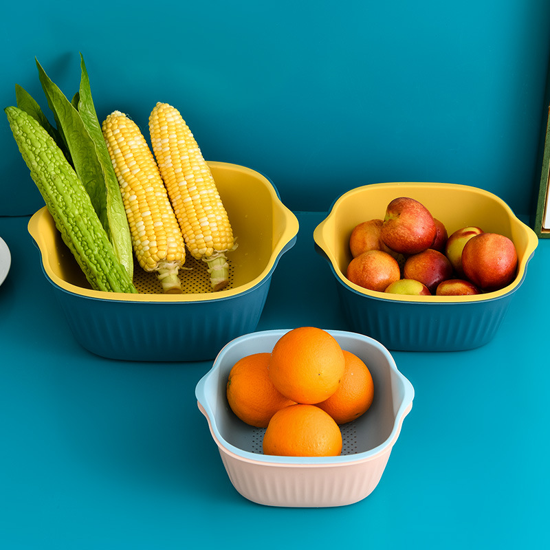 Double-layer plastic blacktop basket kitchen wash basket wash basket basket fruit basin fruit bowl storage basket basin filter basket