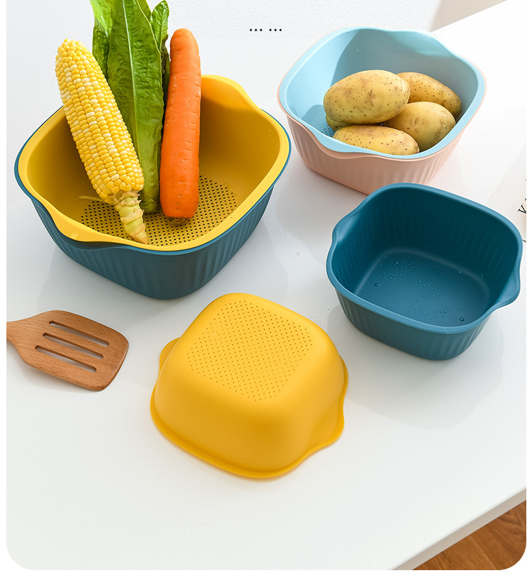 Double-layer plastic blacktop basket kitchen wash basket wash basket basket fruit basin fruit bowl storage basket basin filter basket