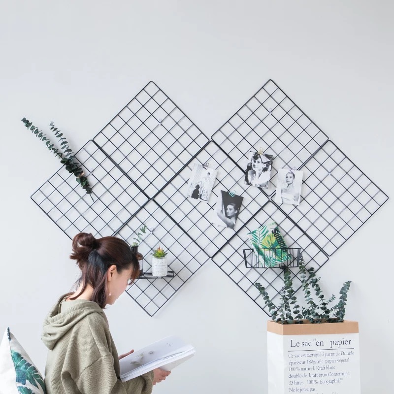 Factory Zero Batch Photo Wall Grid Rack Iron Wire Plastic Dipping Iron Net Iron Art Grid Hook Shelf Environment Creation Ornament Rack