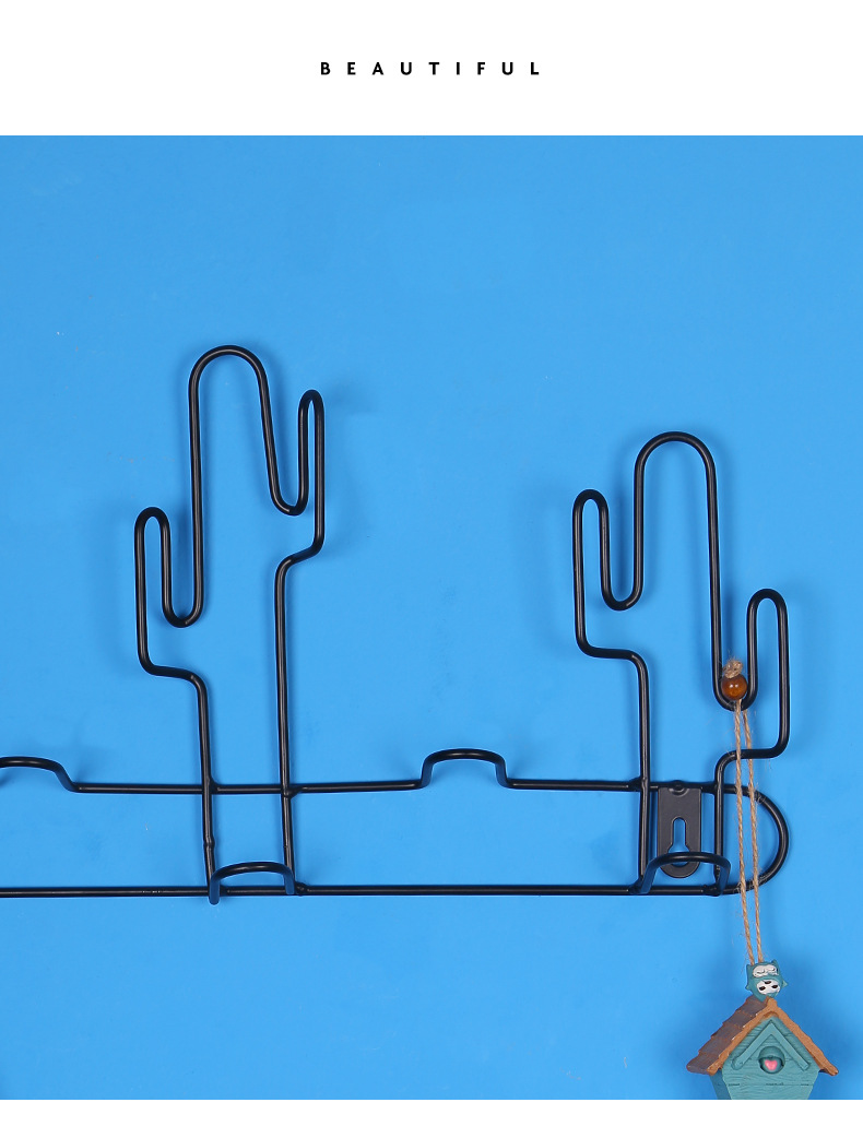 Nordic Ins Creative Cactus Wall Iron Decorative Wall Hangings Coat Hanging behind the Door Key Hook