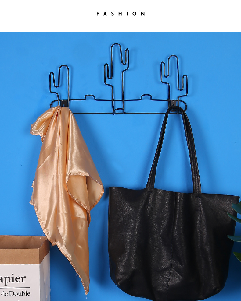 Nordic Ins Creative Cactus Wall Iron Decorative Wall Hangings Coat Hanging behind the Door Key Hook