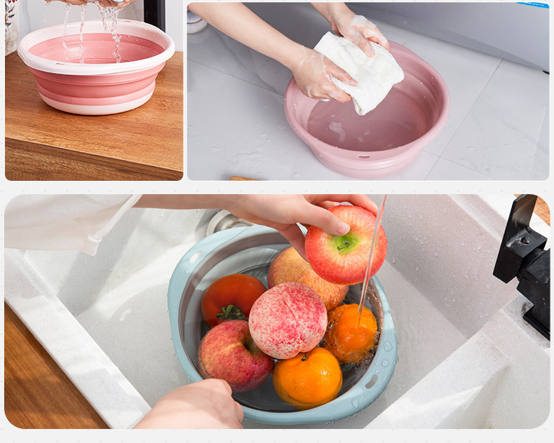 Silicone Folding Basin Travel & Outdoor Portable Plastic Washbasin Collapsible Baby Basin Laundry and Vegetable Washing