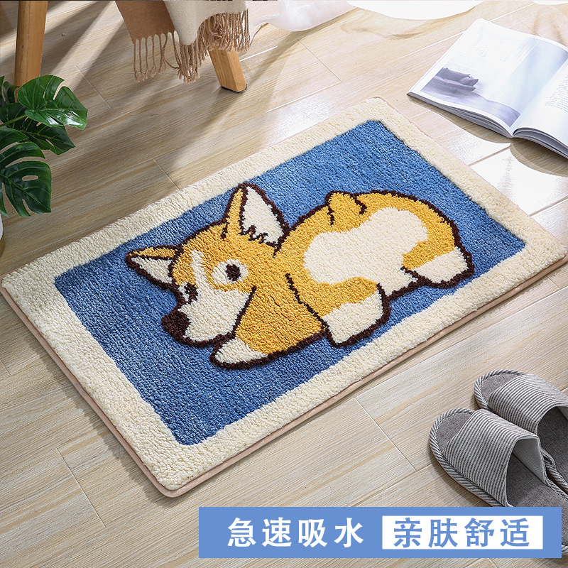Water-Absorbing Non-Slip Mat Corgi Foyer Entrance Bathroom Doorway Foot Mat Household Carpet Absorbent Pads Toilet Floor Mat
