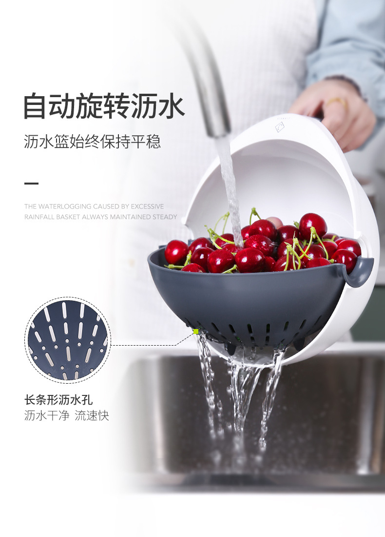Rotating Washing Basin Drain Basket Double-Layer Washing Plate Rice Washing Multi-Function Water Filter Household Kitchen Basket Drain Plastic Artifact