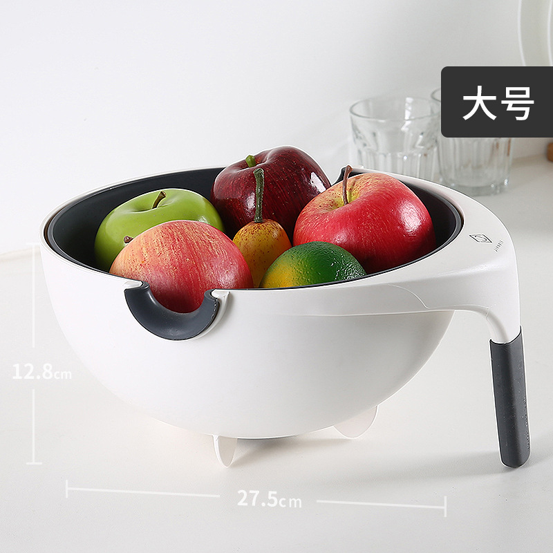 Rotating Washing Basin Drain Basket Double-Layer Washing Plate Rice Washing Multi-Function Water Filter Household Kitchen Basket Drain Plastic Artifact