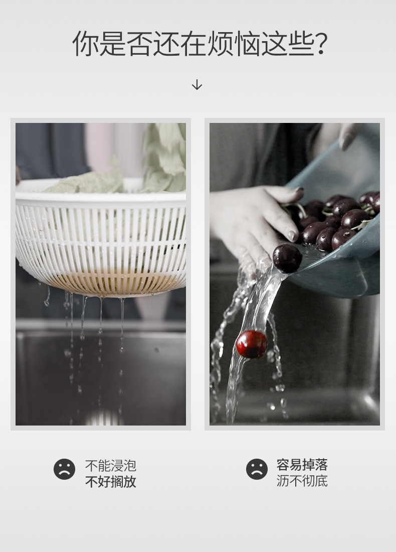 Rotating Washing Basin Drain Basket Double-Layer Washing Plate Rice Washing Multi-Function Water Filter Household Kitchen Basket Drain Plastic Artifact