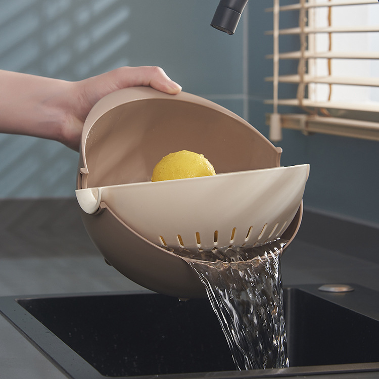 Rotating Washing Basin Drain Basket Double-Layer Washing Plate Rice Washing Multi-Function Water Filter Household Kitchen Basket Drain Plastic Artifact