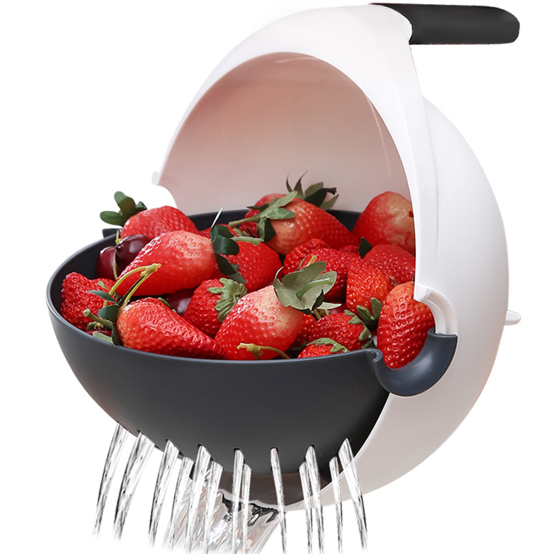 Rotating Washing Basin Drain Basket Double-Layer Washing Plate Rice Washing Multi-Function Water Filter Household Kitchen Basket Drain Plastic Artifact