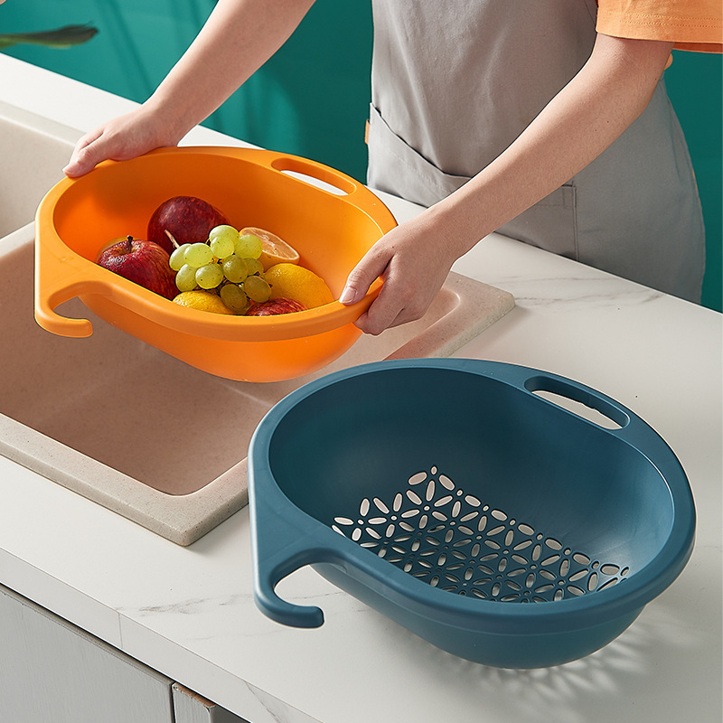 Washing Basin Plastic Drain Basket Washing Vegetable Basket Kitchen Fruit Plate Living Room Home Sink Hook Fruit Vegetable Washing Basket