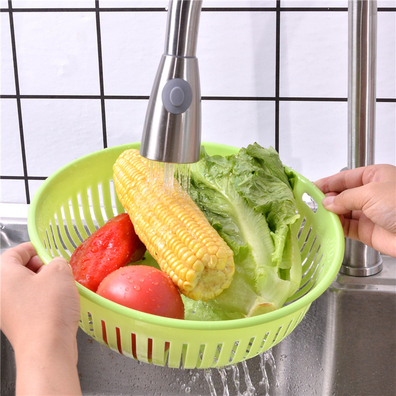 round Hollow Drain Washing Basket Plastic Basket Kitchen Vegetable Basin Fruit Basket Vegetable and Fruit Drain Basket Storage Basket