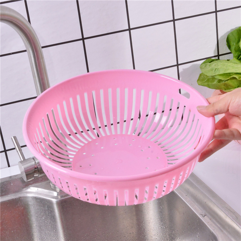 round Hollow Drain Washing Basket Plastic Basket Kitchen Vegetable Basin Fruit Basket Vegetable and Fruit Drain Basket Storage Basket