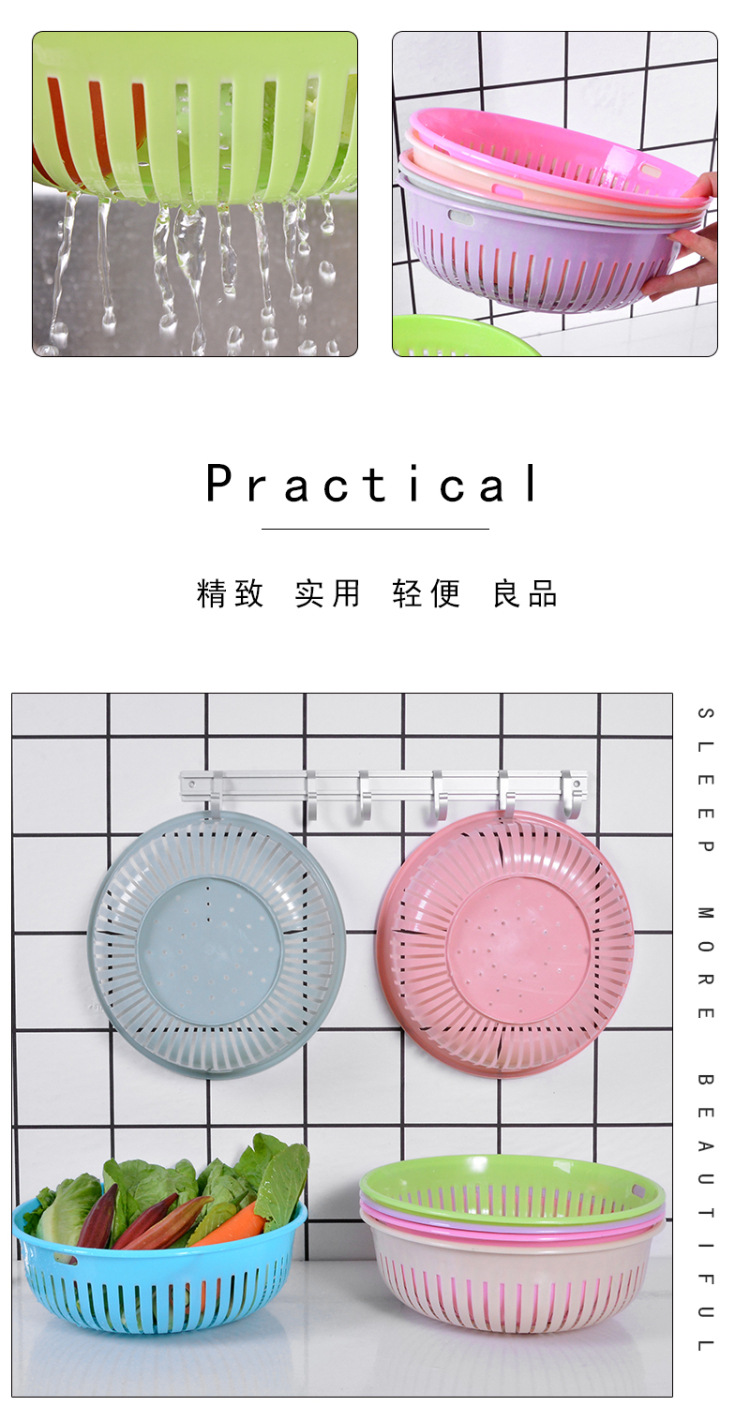 round Hollow Drain Washing Basket Plastic Basket Kitchen Vegetable Basin Fruit Basket Vegetable and Fruit Drain Basket Storage Basket