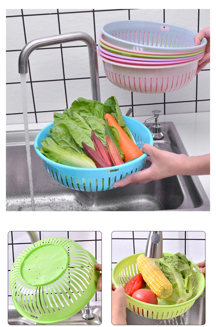 round Hollow Drain Washing Basket Plastic Basket Kitchen Vegetable Basin Fruit Basket Vegetable and Fruit Drain Basket Storage Basket